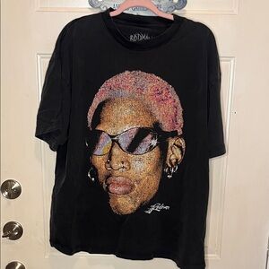 Dennis Rodman-Black Graphic T-Shirt with Colorful Portrait